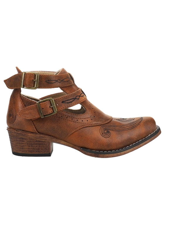 Womens Willa Embroidery Snip Toe Cowboy Ankle Boots