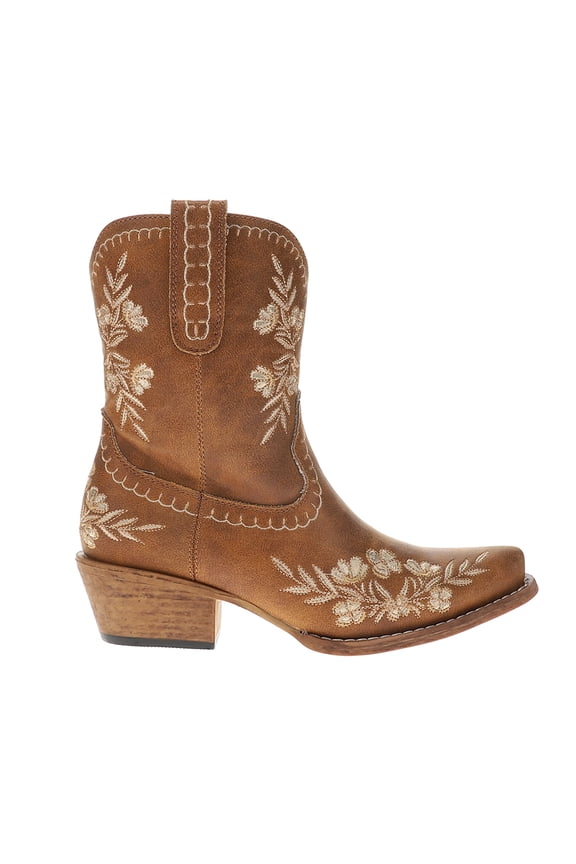 Womens Wynona Floral Embroidered Snip Toe Cowboy Ankle Boots