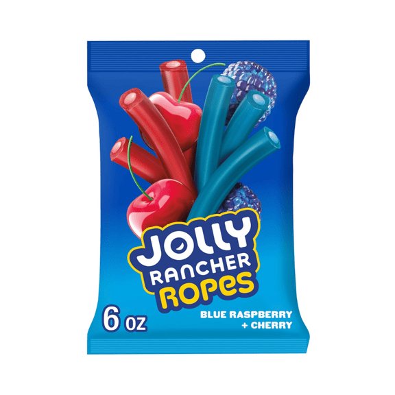 Ropes Blue Raspberry and Cherry Flavored Candy Bag, 6 oz