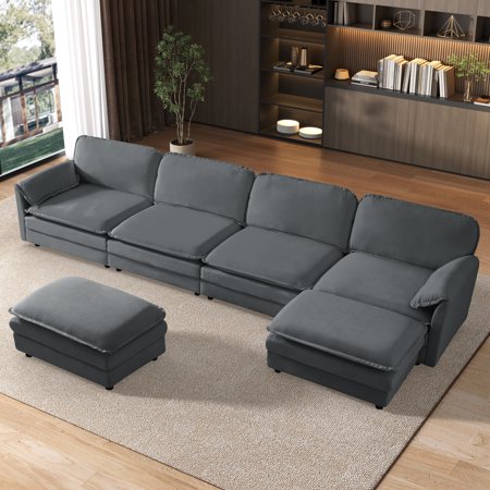 Rophefx 149.21" Sectional Sofas for Living Room, U Shaped Cloud Couch with Ottoman, Deep Seat Chenille Sofa, Grey