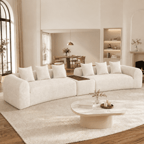 Rophefx 177.7" Oversized Curved Sectional Sofa with 29.2" Deep Seats, Detachable USB Charging Console, Chenille Couch for Living Room, No Assembly, Beige