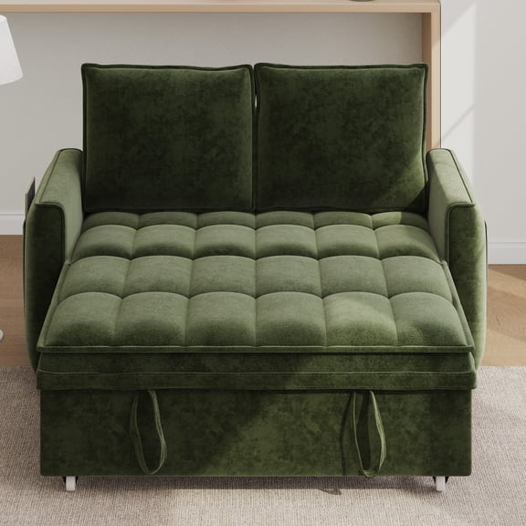 Rophefx 3-in-1 Pull Out Sofa Bed, Futon Sofa, Convertible Chenille Sleeper Chair Bed for Living Room,Green