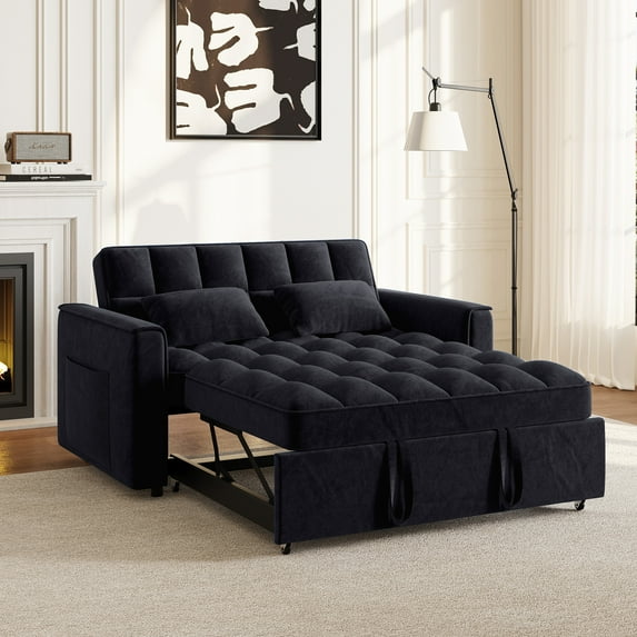 Rophefx 3-in-1 Pull Out Sofa Bed, Futon Sofa, Convertible Velvet Sleeper Chair Bed for Living Room, Black
