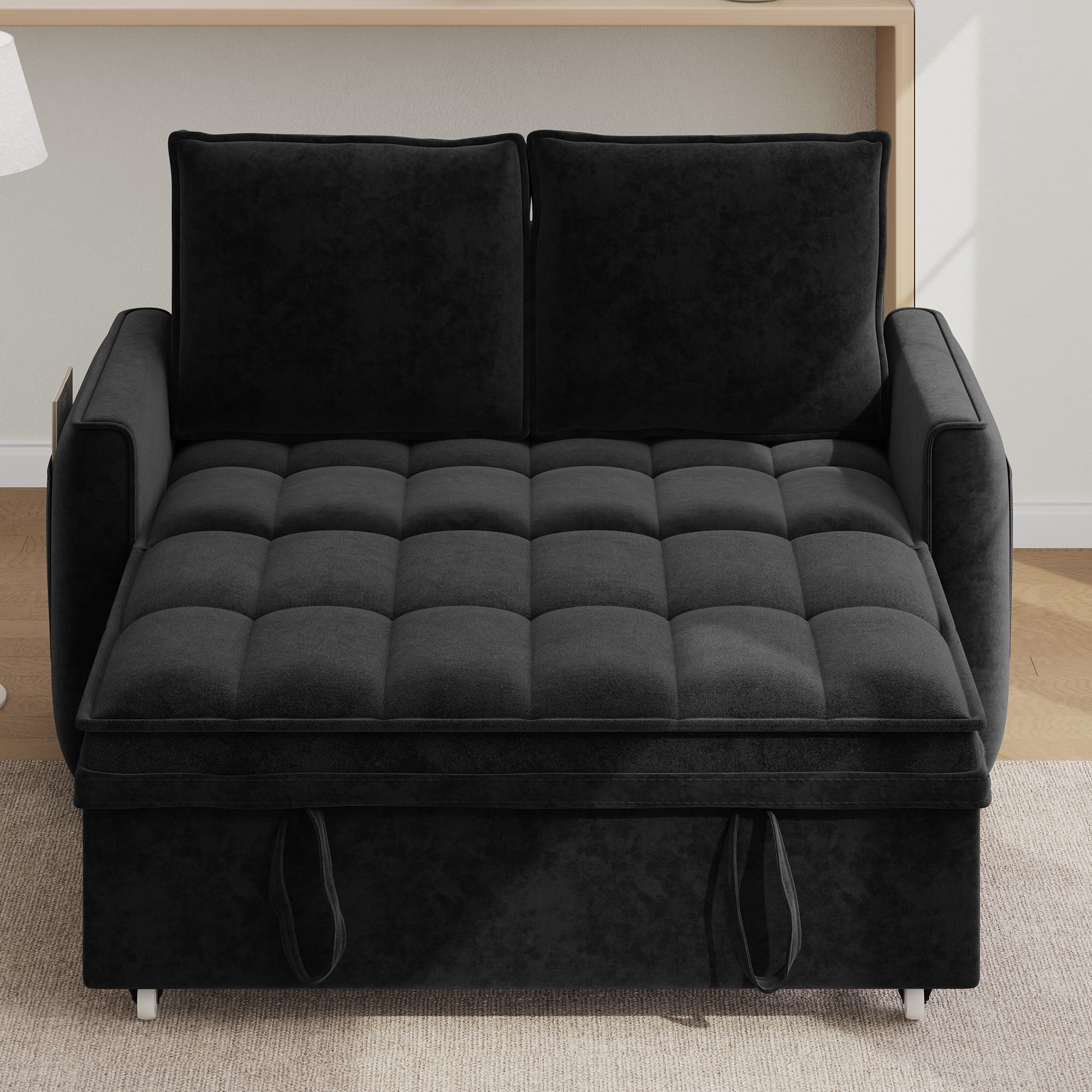 Rophefx 3-in-1 Pull Out Sofa Bed, Futon Sofa, Convertible Chenille Sleeper Chair Bed for Living Room,Black