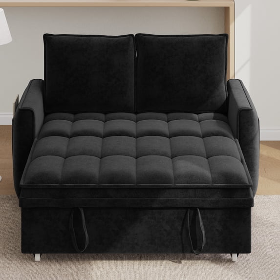 Rophefx 3-in-1 Pull Out Sofa Bed, Futon Sofa, Convertible Chenille Sleeper Chair Bed for Living Room,Black