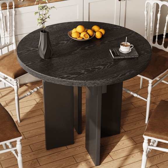 Rophefx 35.4" Wood Round Dining Table for 4,Modern Kitchen Table with Thick Tabletop,Sturdy Table Legs,Farmhouse Circle Dining Tables for Kitchen,Coffee,Dining Room,Living Room,Black