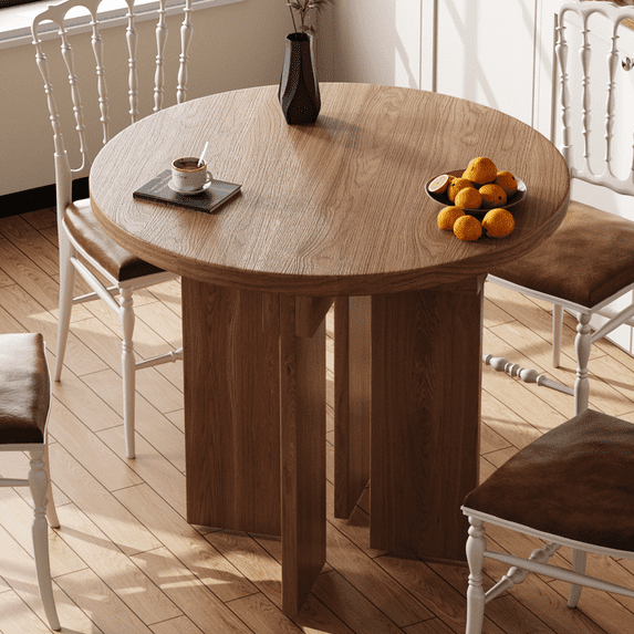 Rophefx 35.4" Wood Round Dining Table for 4,Modern Kitchen Table with Thick Tabletop,Sturdy Table Legs,Farmhouse Circle Dining Tables for Kitchen,Coffee,Dining Room,Living Room,Walnut