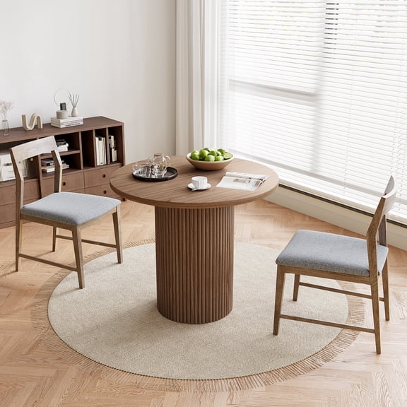 Rophefx 34.3" Solid Wood Round Dining Table with Fluted Wood Base Circle Dining Table,Walnut
