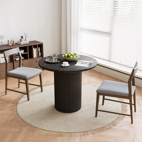 Rophefx 34.3" Solid Wood Round Dining Table with Fluted Wood Base Circle Dining Table,Black