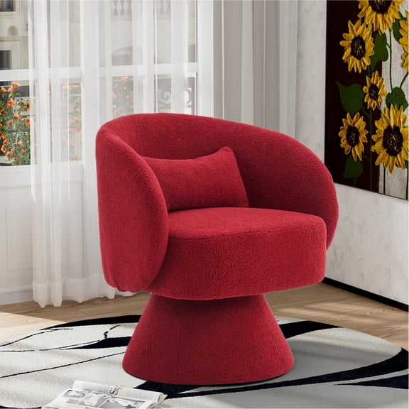 Rophefx 360° Swivel Barrel Chair,Comfy Teddy Accent Chair with Armrest Single Reading Sofa Chair for Living Room Bedroom Office Readingroom,Red