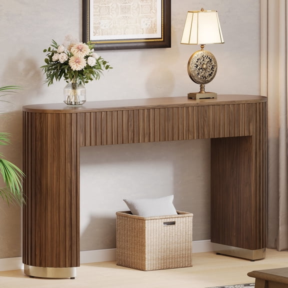 Rophefx 54" Entryway Table Long Console Table,Wood Farmhouse Storage Entryway Accent Table with Thickened Tabletop,2 Drawers,Sofa Table for Living Room, Hallway Foyer, Entrance, Foyer,Bedroom,Walnut