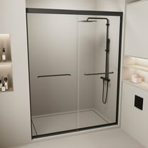 Rophefx 60"W x 72"H Adjustable Sliding 1/4 inch Thick Clear Tempered Glass Shower Door,Stainless Steel Handle,Matte Black