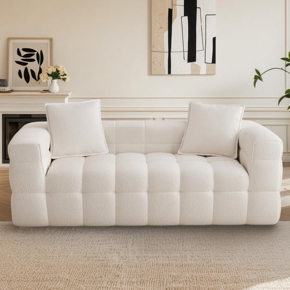Rophefx Comfy Chenille 2 Seater Deep Seat Couch, Boneless Cloud Couch,Compression Sofa for Living Room,White