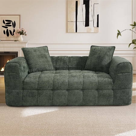 Rophefx 66.5" Chenille Cloud Sofa Couch Loveseat,Modern 2 Seater Deep Seat Sofa with Pillows for Living Room Apartments, No Assembly,Green
