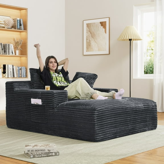 Rophefx 68.5" Oversized Chair Chaise Lounge Indoor, Cloud Sofa Bed with Cup holder,Sleeper Reading Chair Couch for Living Room, Bedroom,Grey