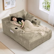 Rophefx 68.5" Oversized Chair Chaise Lounge Indoor, Cloud Sofa Bed with Cup holder,Sleeper Reading Chair Couch for Living Room, Bedroom,Light Brown