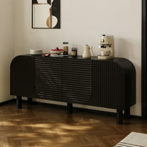 Rophefx 71" Wooden Curved Four-Door Cabinet,Modern Buffet Sideboard For Dining Room Entryway Hallway Kitchen,Black
