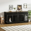 Rophefx 72" Dog Crate Furniture for 2 Dogs,Large Kennel with 2 Drawers and 4 Bowls,Wooden Heavy Duty Indoor Dog House,Black Brown