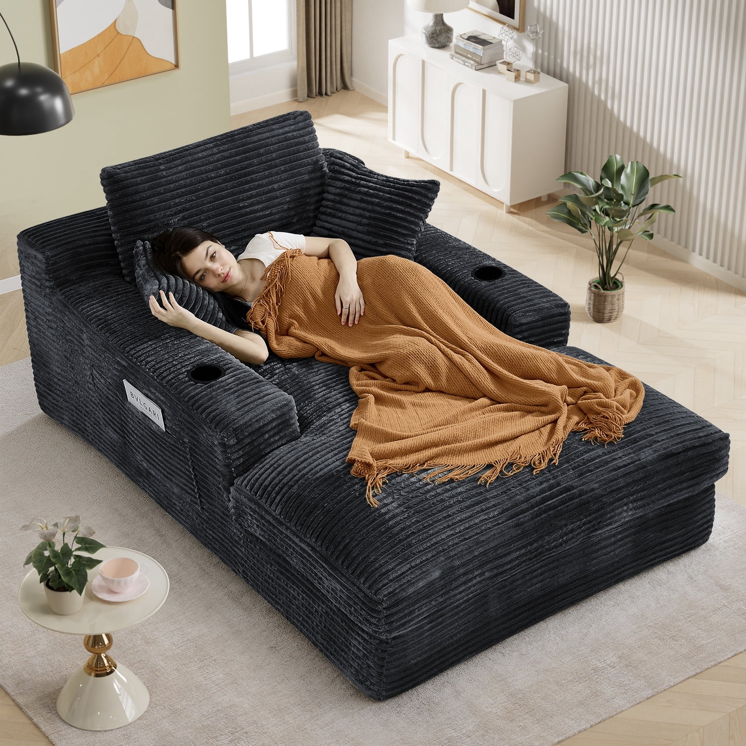 Rophefx 75.9-inch Oversized Cloud Sofa Bed Chaise Lounge, Gray, with ...