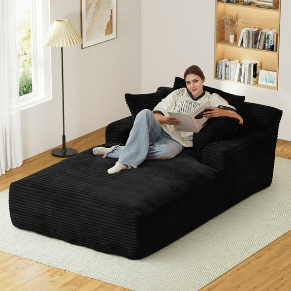 Rophefx 76" Oversized Chair Chaise Lounge Indoor, Cloud Sofa Bed with Comfy Deep Seat,Sleeper Reading Chair Couch for Living Room, Bedroom,Black
