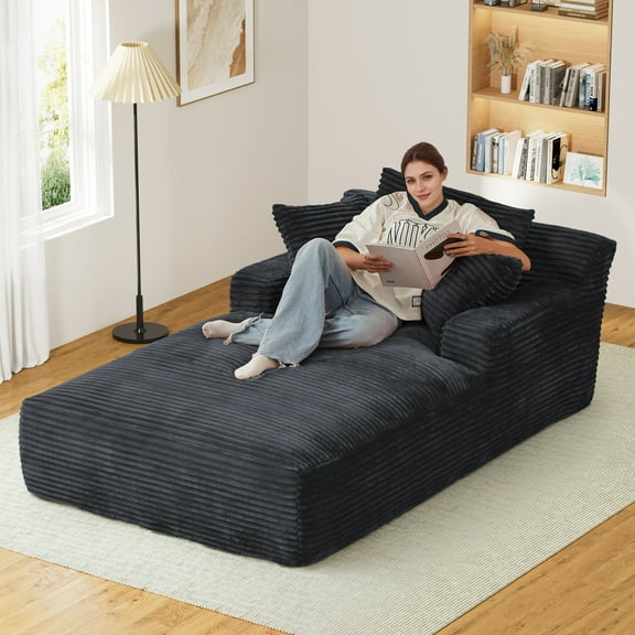 Rophefx 76" Oversized Chair Chaise Lounge Indoor, Cloud Sofa Bed with Comfy Deep Seat,Sleeper Reading Chair Couch for Living Room, Bedroom,Grey