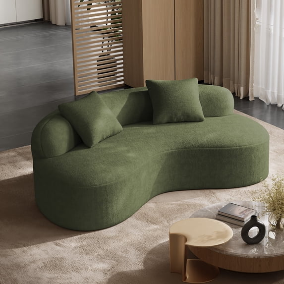 Rophefx 79" Modern Curved Loveseat Sofa, Boneless Cloud Couch Boucle Chenille Curved Couches Fluffy Plush Deep Seat Loveseat with 2 Pillows for Living Room, Cream Green