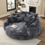 Rophefx 81.1 Oversized Round Chaise Lounge Sofa Bed,Fluffy Plush Cloud Couch with Deep Seat and 14 Pillows,Modern Comfy Couch for Living Room Apartment,Dark Grey