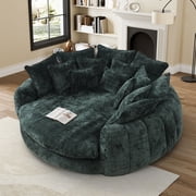 Rophefx 81.1 Oversized Round Chaise Lounge Sofa Bed,Fluffy Plush Cloud Couch with Deep Seat and 14 Pillows,Modern Comfy Couch for Living Room Apartment,Green
