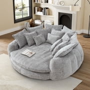 Rophefx 81.1 Oversized Round Chaise Lounge Sofa Bed,Fluffy Plush Cloud Couch with Deep Seat and 14 Pillows,Modern Comfy Couch for Living Room Apartment,Grey