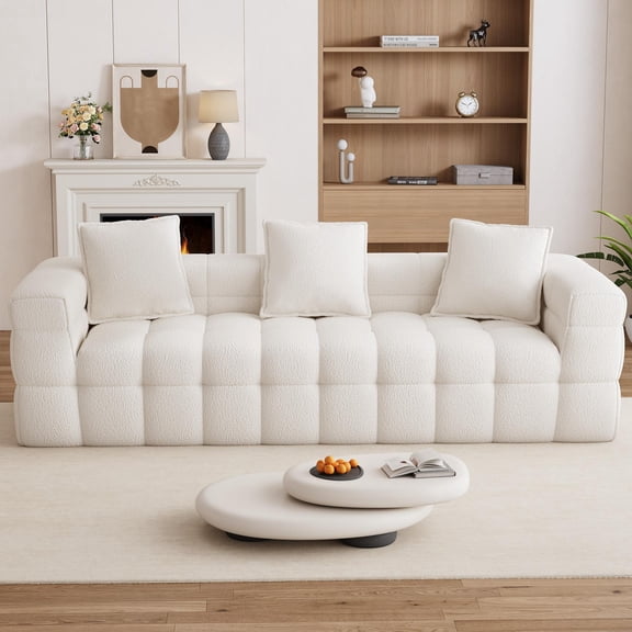 Rophefx Comfy Chenille 3 Seater Deep Seat Couch, Boneless Cloud Couch,Compression Sofa for Living Room,White