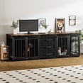 thumbnail image 1 of Rophefx 95.4" Dog Crate Furniture for 2 Dogs,Large Kennel with 3 Drawers and 4 Bowls,Wooden Heavy Duty Indoor Dog House,Black Brown, 1 of 10