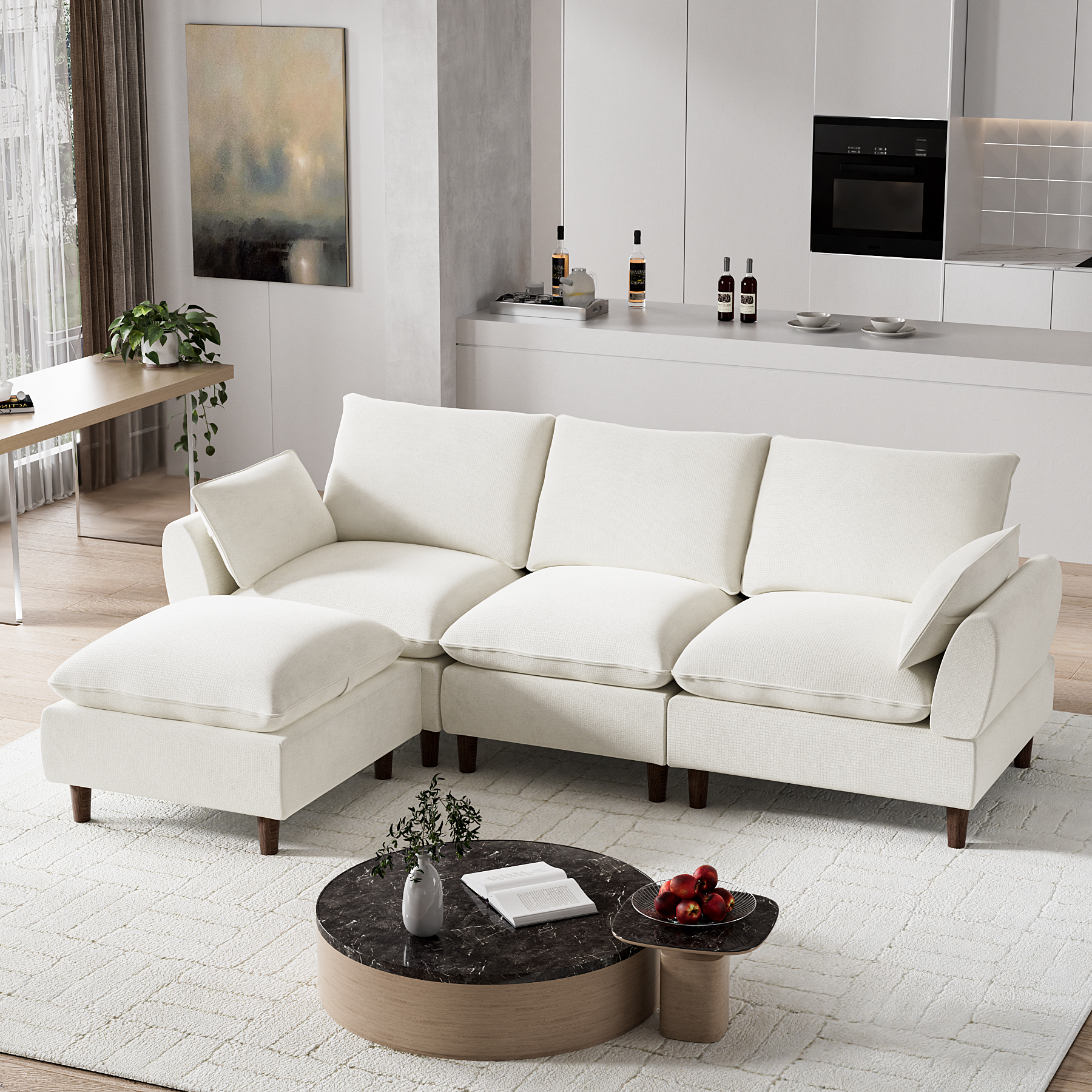 Rophefx Chenille Sectional Couches, 94.5 Inch Modular Sectional Sofa