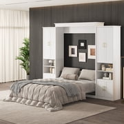 Rophefx Full Murphy Bed, with Storage Shelves, Wall Bed Cabinet, Foldable Platform Beds, Hidden Bedframe for Bedroom, Guest Room,White
