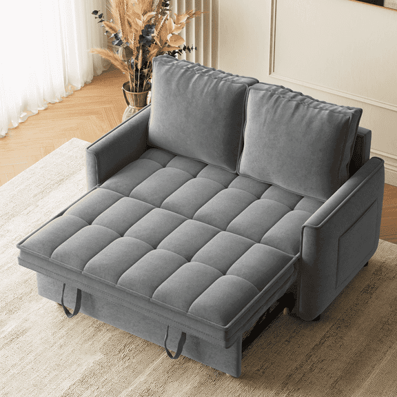 Rophefx 3-in-1 Folding Convertible Sofa Bed,Chenille Pull Out Sleeper Sofa Bed Sofa Couch with Adjustbale Backrest,Side Pockets for Living Room Bedroom Apartment Small Space,Gray