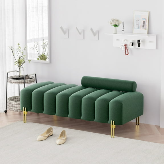 Rophefx Ottoman Bench for Living Room,Foot Rest with Gold Metal Legs,52.2" Entryway Bench,Velvet End of Bed Bench,Green