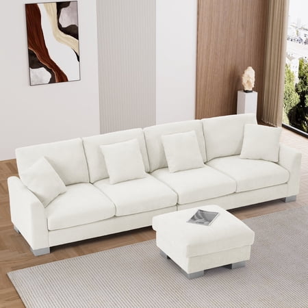 Rophefx Modern L Shape Chenille Upholstered Convertible Sectional Sofa Couch with Ottoman