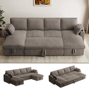 Rophefx Modular Sectional Sofa,Modern Chenille U-Shaped Sofa Couch with Pull Out Bed,Storage Seat,USB, Cup Holder,Side Pocket,Cloud Couch Bed for Living Room, Apartment,Brown