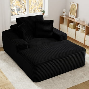 Rophefx Oversize Chaise Lounge Chair Indoor,50"W x 66"D Faux Fur,Thickened Backrest & Deep High Seat Sleeper Couch Living Room,Black