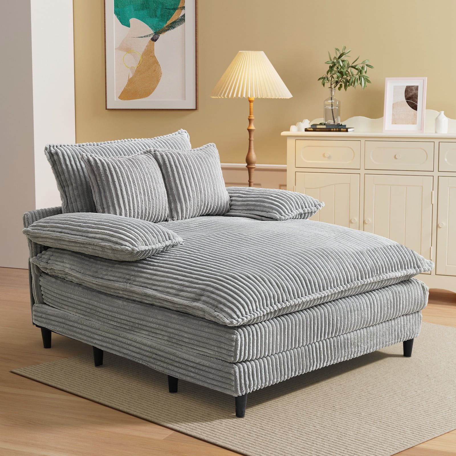 Rophefx Oversized Chaise Lounge with Adjustable Backrest,54.8" Cloud Sofa Bed with Deep Seat for Living Room,Grey