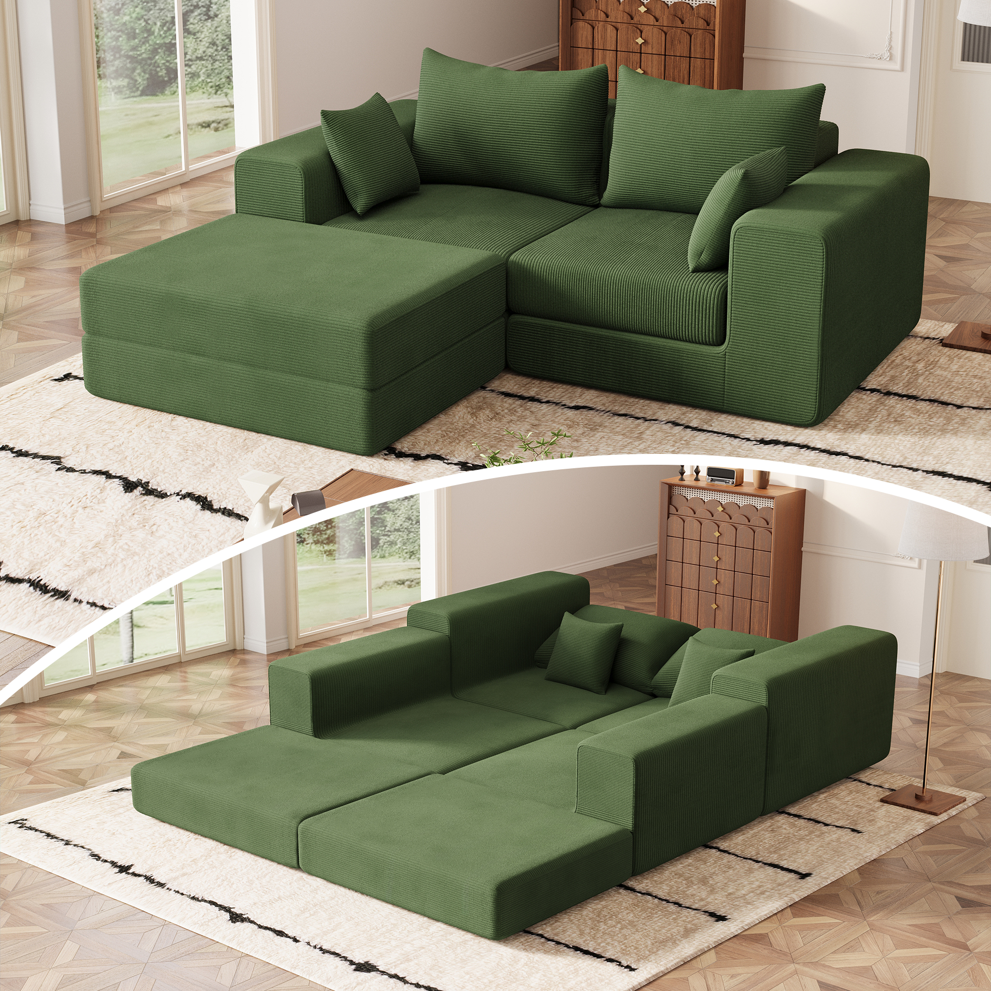 Rophefx Oversized Sectional Couches for Living Room, Corduroy Cloud