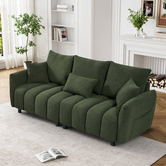 Rophefx Overstuffed Upholstered Deep Seat Sofa Couch with 3 Pillows