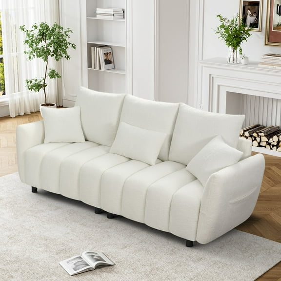 Rophefx Overstuffed Upholstered Deep Seat Sofa Couch with 3 Pillows