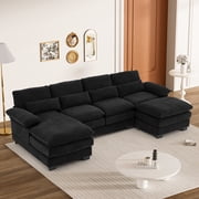Rophefx 113" U Shaped Modular Sectional Sofa 4 Seat Chenille Cloud Couch Sofa with Chaise,Ottoman&Deep Seat for Living Room,Black