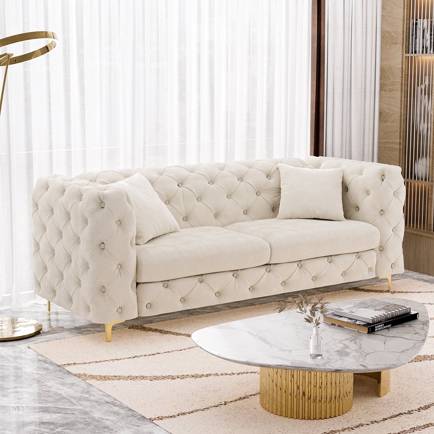 Rophefx Tufted Velvet Chesterfield Sofa Couch, Modern Upholstered