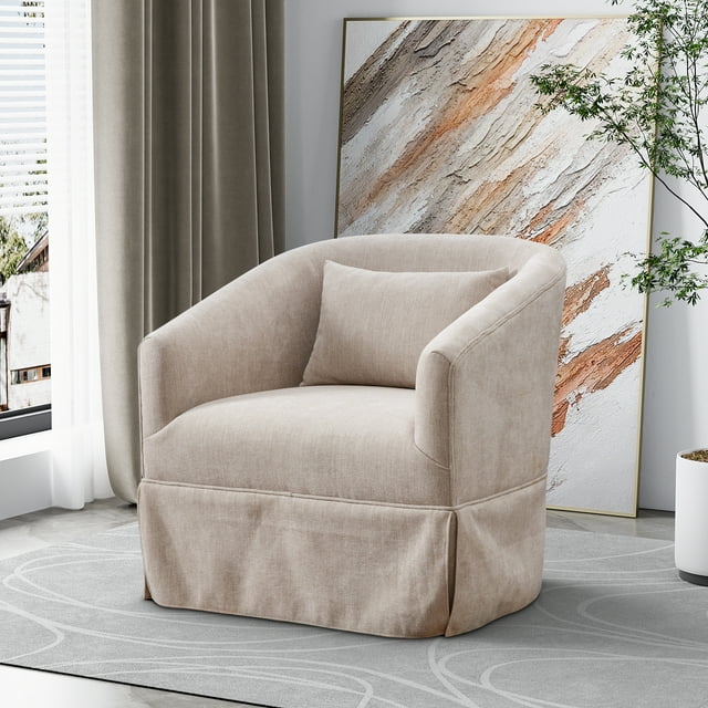 Rophefx Upholstered Swivel Barrel Chair, 360 Degree Accent Chair, Linen ...