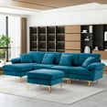 thumbnail image 1 of Rophefx 114" Sectional Sofa for Living Room,Modern Velvet Couch,U-Shaped Sofa with Chaise and Ottoman,Blue, 1 of 10