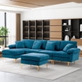 thumbnail image 1 of Rophefx 114" Modular Sectional Sofa,Velvet U Shaped Sectional Sofa Couch with Chaise Lounge,Ottoman &Gold Legs 4 Deep Seater Sofa for Living Room Bedroom Apartment,Blue, 1 of 10