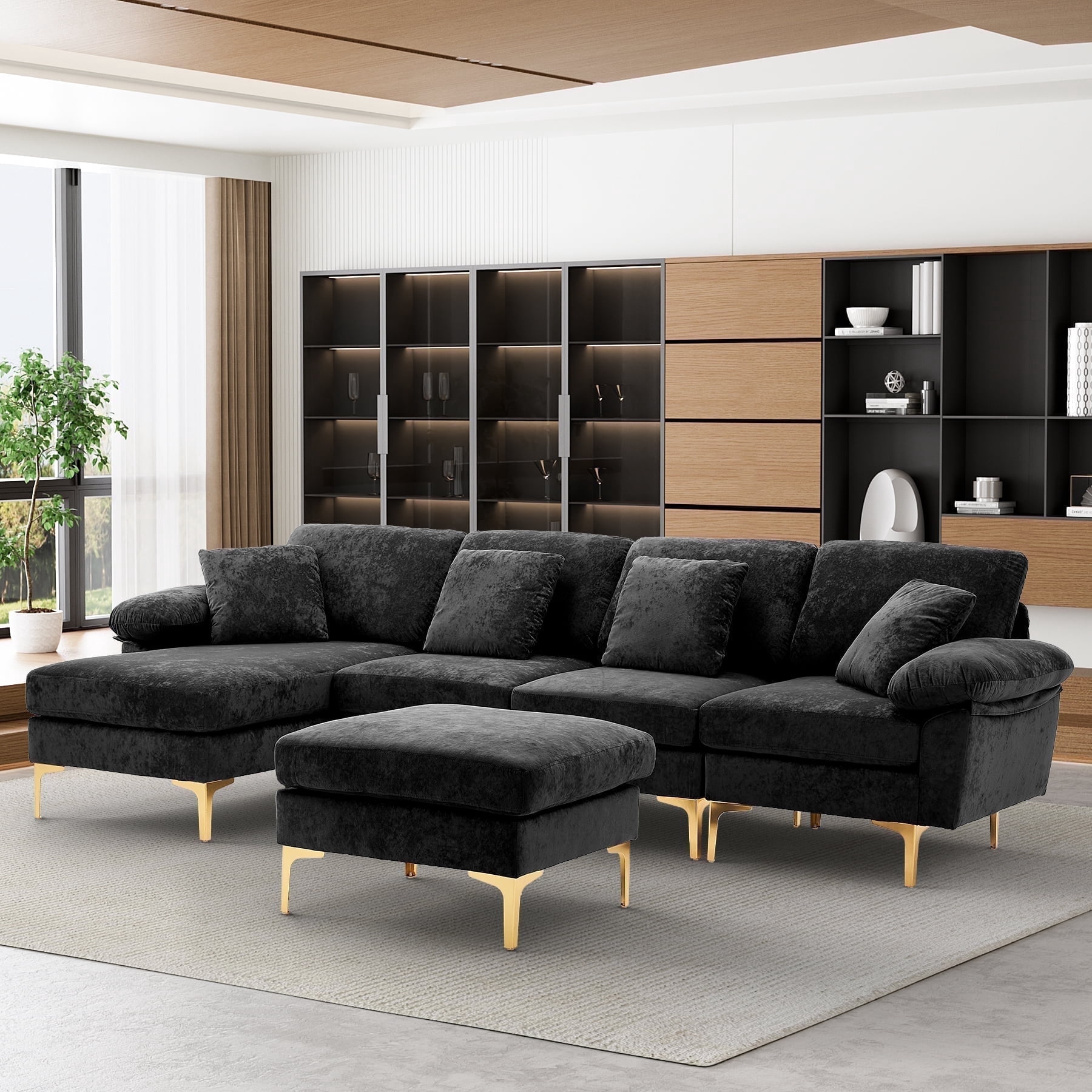 Rophefx 114.17" Sectional Couches for Living Room,Modern Velvet Fabric