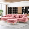 thumbnail image 1 of Rophefx 114" Modular Sectional Sofa,Velvet U Shaped Sectional Sofa Couch with Chaise Lounge,Ottoman &Gold Legs 4 Deep Seater Sofa for Living Room Bedroom Apartment,Pink, 1 of 10