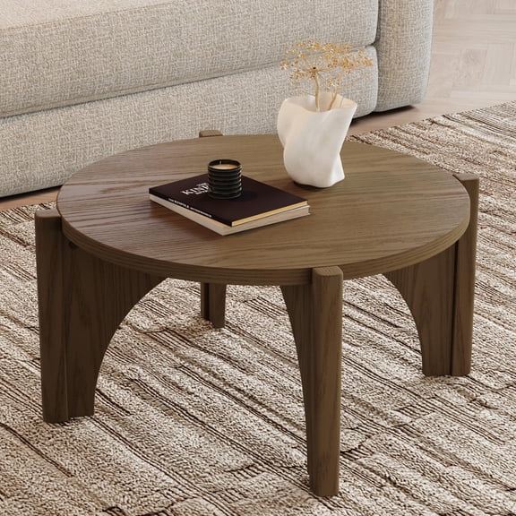 Rophefx 32" Round Wood Coffee Tables, Modern Circle Coffee Table with Thick Mesa Center Accent Side Table for Bedroom Balcony Living Room Furniture,Grey